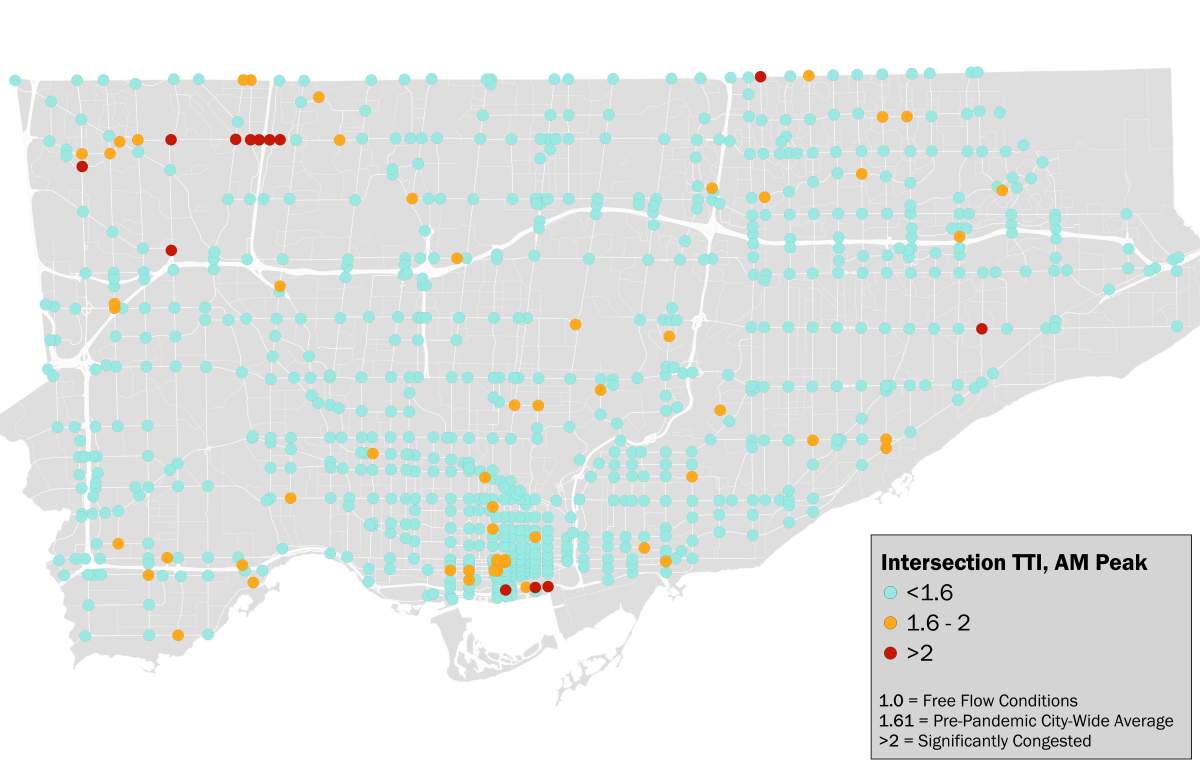 Map of Toronto congestion — A.M. peak.