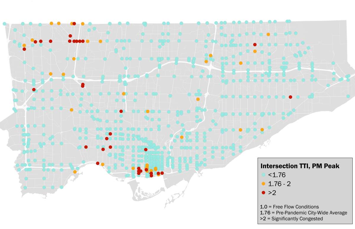 Map of Toronto congestion — P.M. peak.