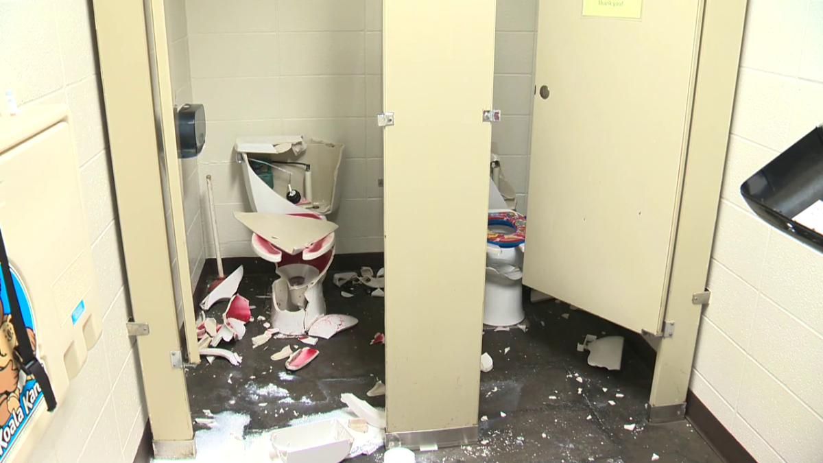Washroom features at the Riverbend Community League's Brookside Hall (5320 - 143 St.) were smashed and destroyed, Jan. 1, 2023.