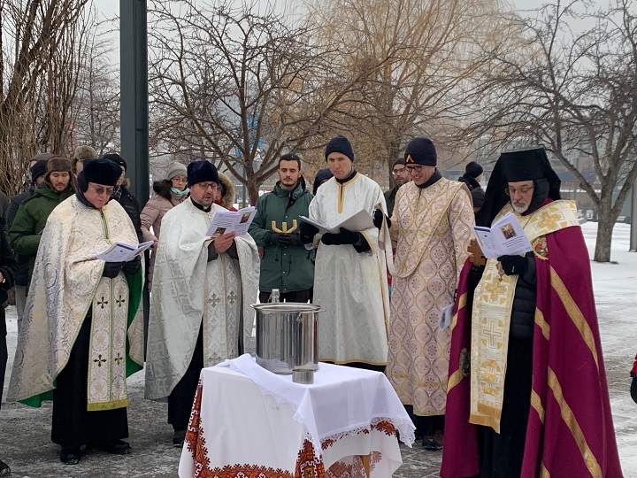 Water collected from the St. Lawrence River is being blessed, according to Eastern Christian tradition. Thursday, Jan. 5, 2023.