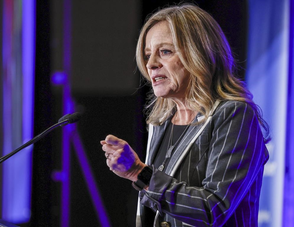 Alberta NDP Leader Rachel Notley addresses the Calgary Chamber of Commerce in Calgary, Alta., Thursday, Dec. 15, 2022. Notley says Premier Danielle Smith’s government needs to end its long-running dalliance with pulling the province out of the Canada Pension Plan and come clean on its plans.