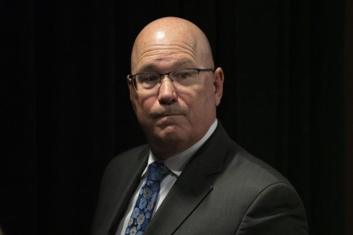 Steve Clark, Ontario’s Minister of Municipal Affairs and Housing, speaks to journalists at the Queens Park Legislature in Toronto on Wednesday, November 16, 2022. 