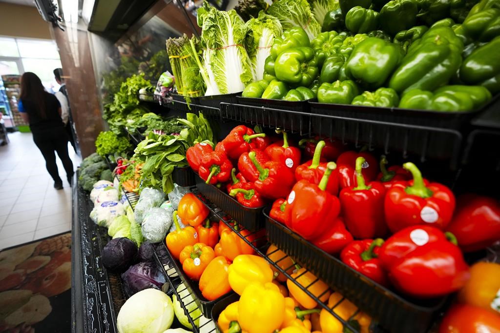 Produce vegetables are displayed for sale at a grocery store in Aylmer, Que., on Thursday, May 26, 2022.