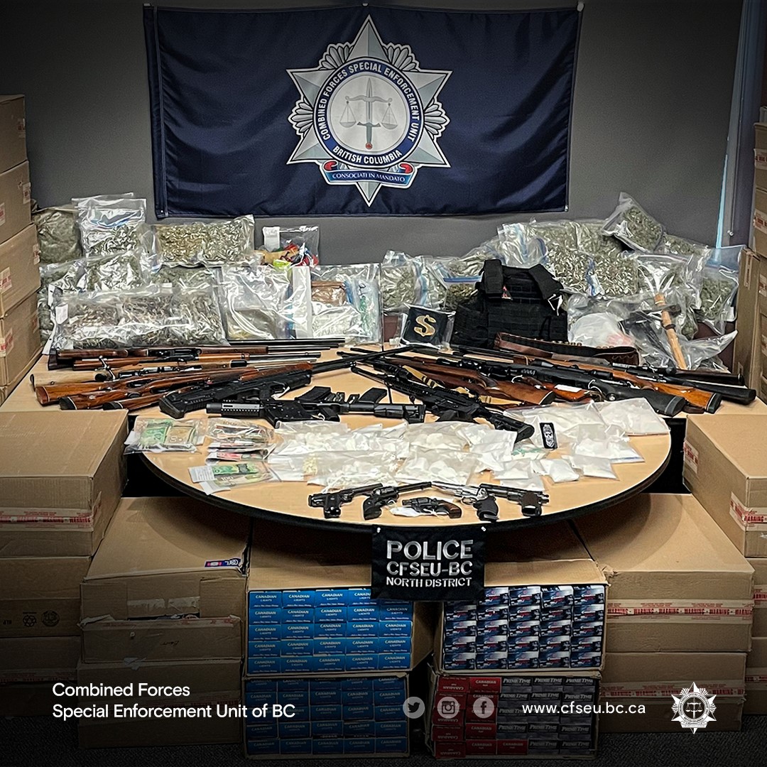 A photo showing some of the seized items following a lengthy drug investigation in northern B.C.