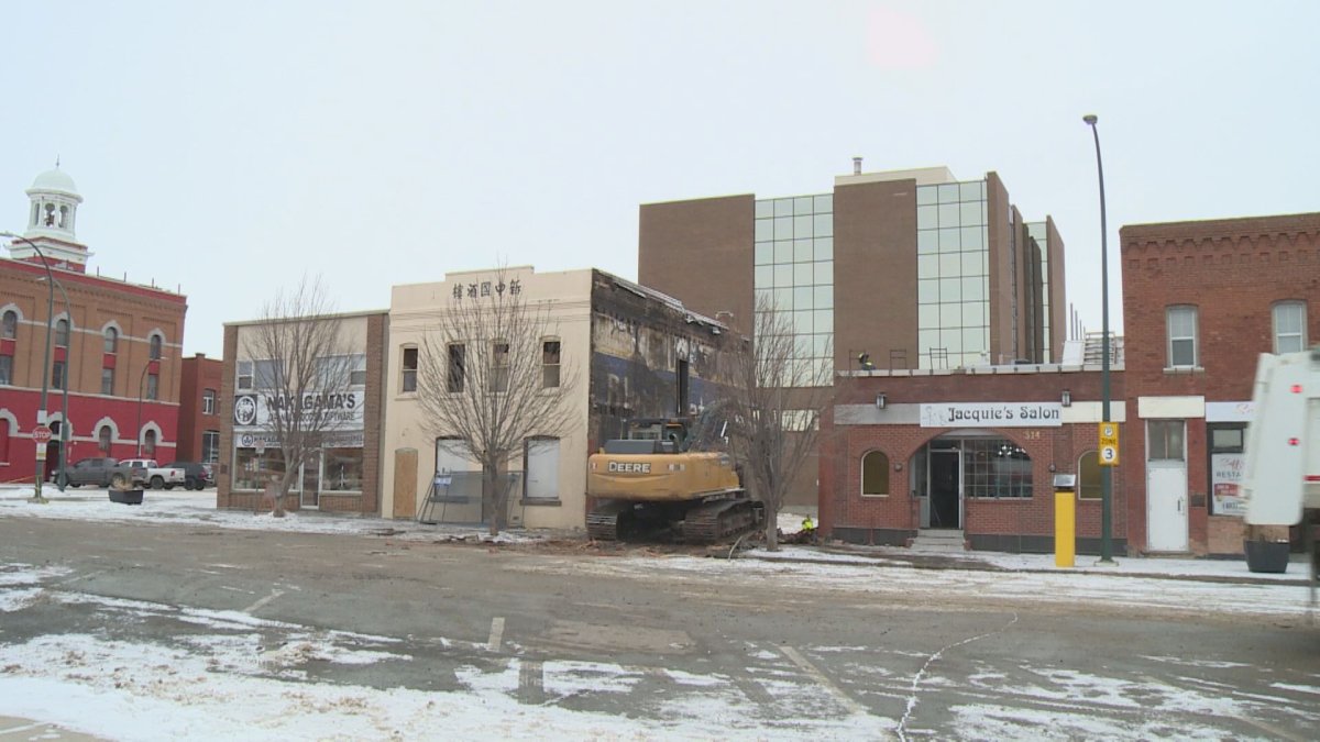 The remnants of Bow On Tong, a historical building in Lethbridge's Chinatown, pictured on Feb. 2, 2023.