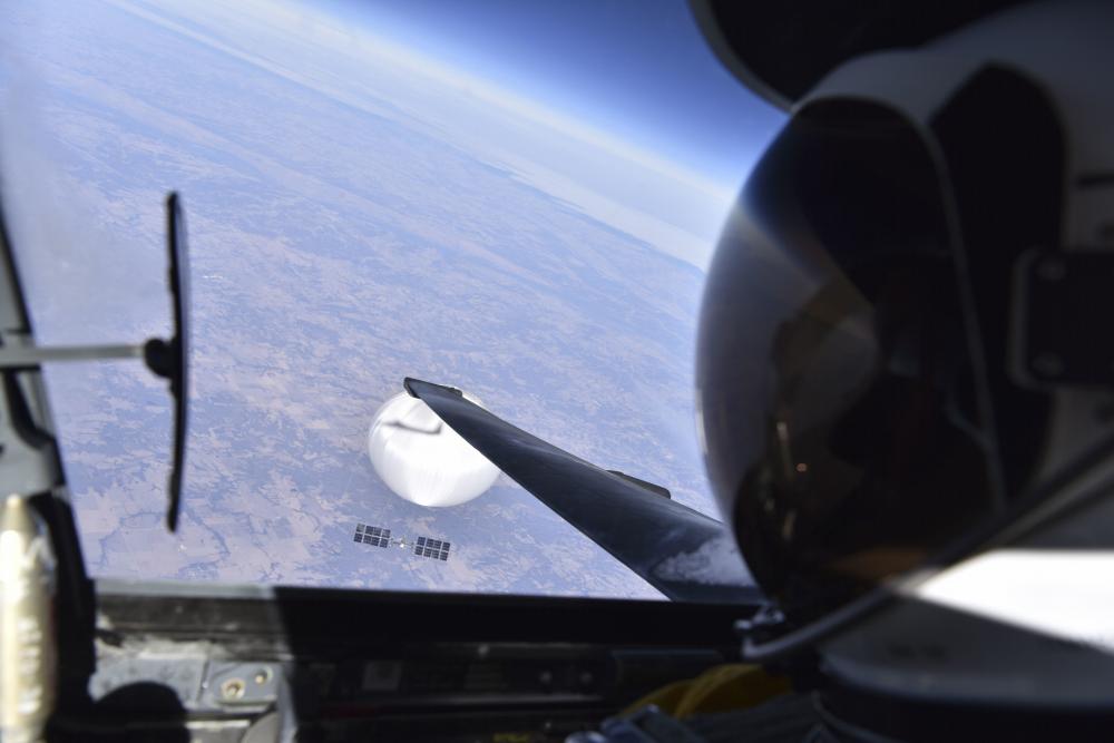 A U.S. Air Force pilot looked down at the suspected Chinese surveillance balloon as it hovered over the Central Continental United States February 3, 2023.