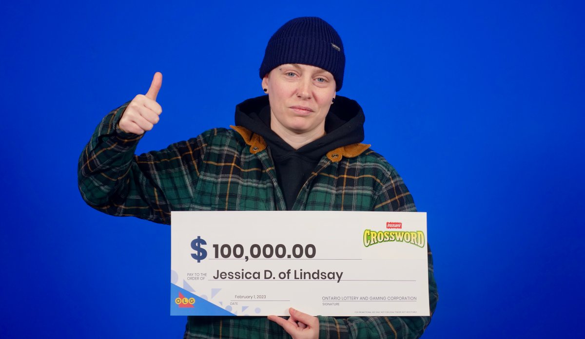 Jessica Danis of Lindsay won $100,000 in the OLG's Crossword lottery game.