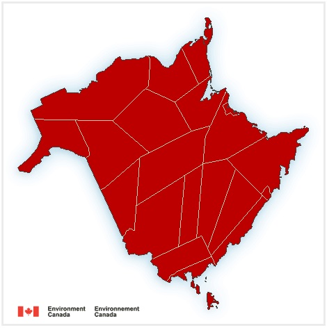 Environment Canada has issued extreme cold warnings across New Brunswick. They say the coldest wind chill values will be near minus 45.
