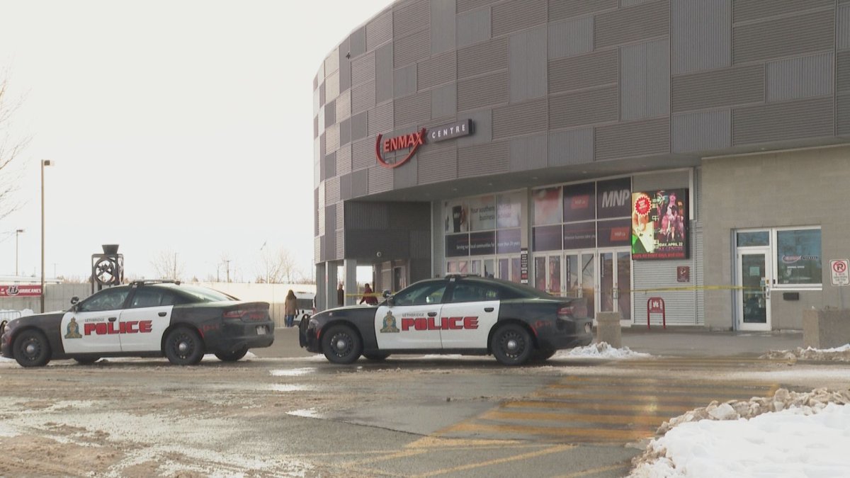 Lethbridge police investigate an assault that allegedly took place at the Enmax Centre during the International Peace Pow-wow on Feb. 26, 2023.