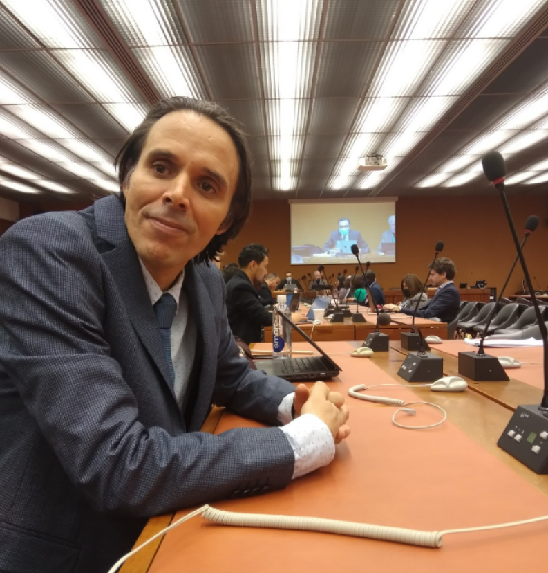Esseket Mohamed Mohsen, president of the Tamaguit Association for Amazigh Rights, Freedoms and Culture, prepares to speak at the United Nations Forum on Minority Issues in Geneva on Nov. 30, 2022.