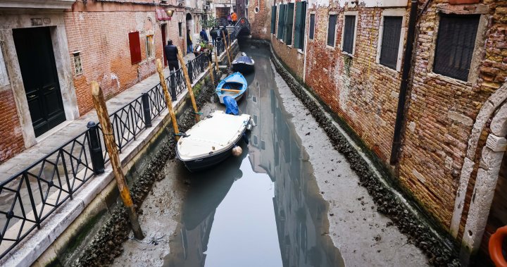 Grounded gondolas: Venice canals dry up amid Italy drought