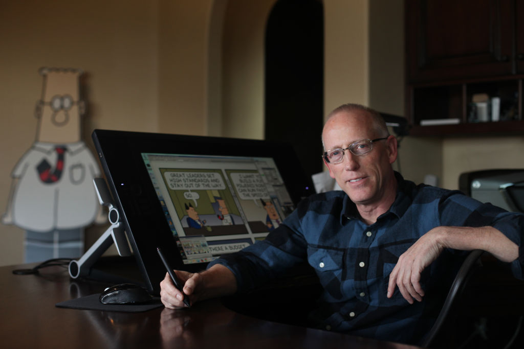 Scott Adams, cartoonist and author and creator of "Dilbert", poses for a portrait in his home office on Monday, January 6, 2014 in Pleasanton, Calif.