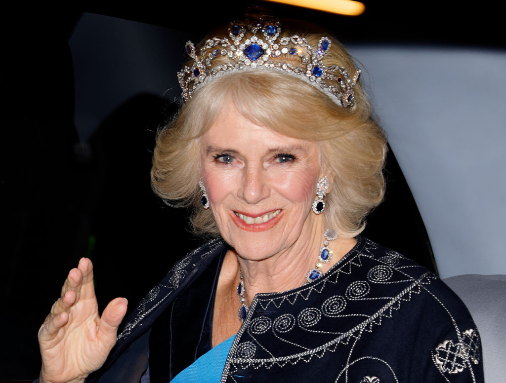 Queen Consort Camilla Dodges Diamond Controversy With Coronation Crown   GettyImages 1447260427 