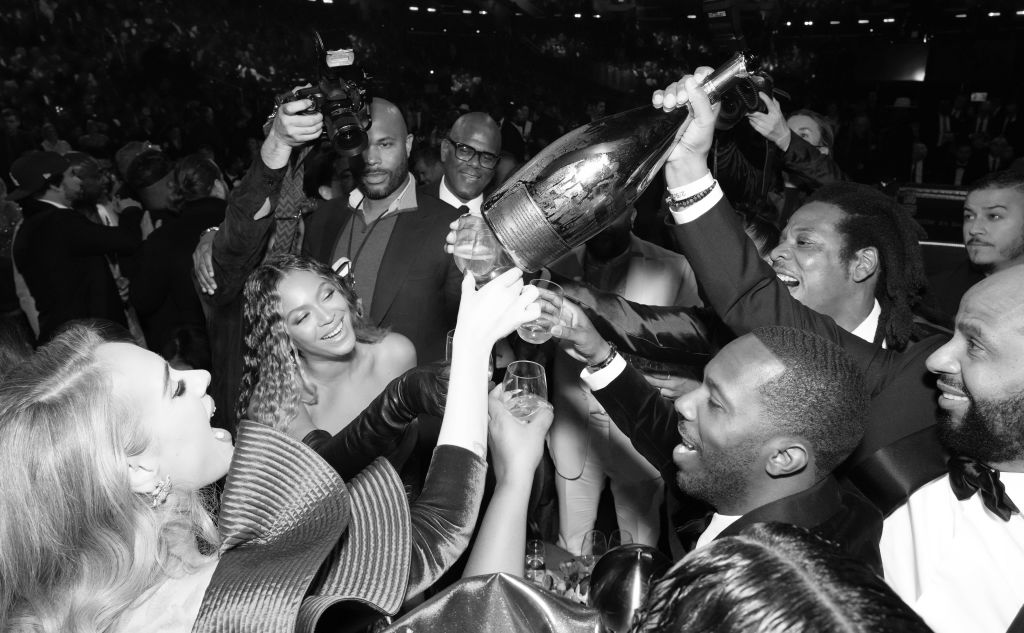 (L-R) Adele, Beyoncé, Jay-Z, and Rich Paul attend the 65th GRAMMY Awards at Crypto.com Arena on February 05, 2023 in Los Angeles, California.