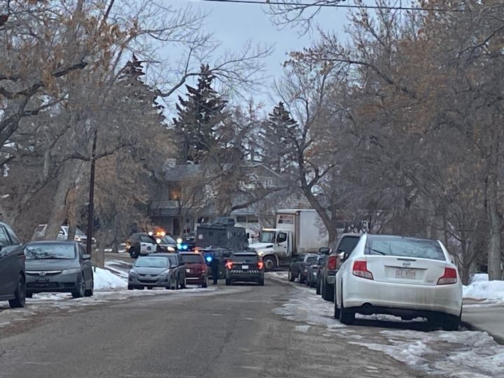 A police scene on Hendon Drive N.W. in Calgary on Feb. 8, 2023.