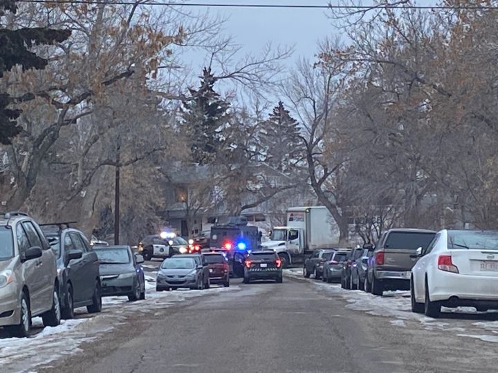 A police scene on Hendon Drive N.W. in Calgary on Feb. 8, 2023.