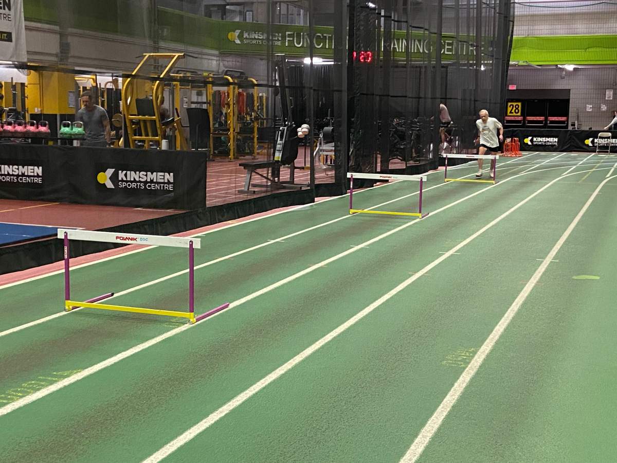 Arnold Nett, 90, is the first Canadian nonagenarian to complete 60 metre hurdles. Photo taken on Edmonton, Alta. on Monday, February 20, 2023.
