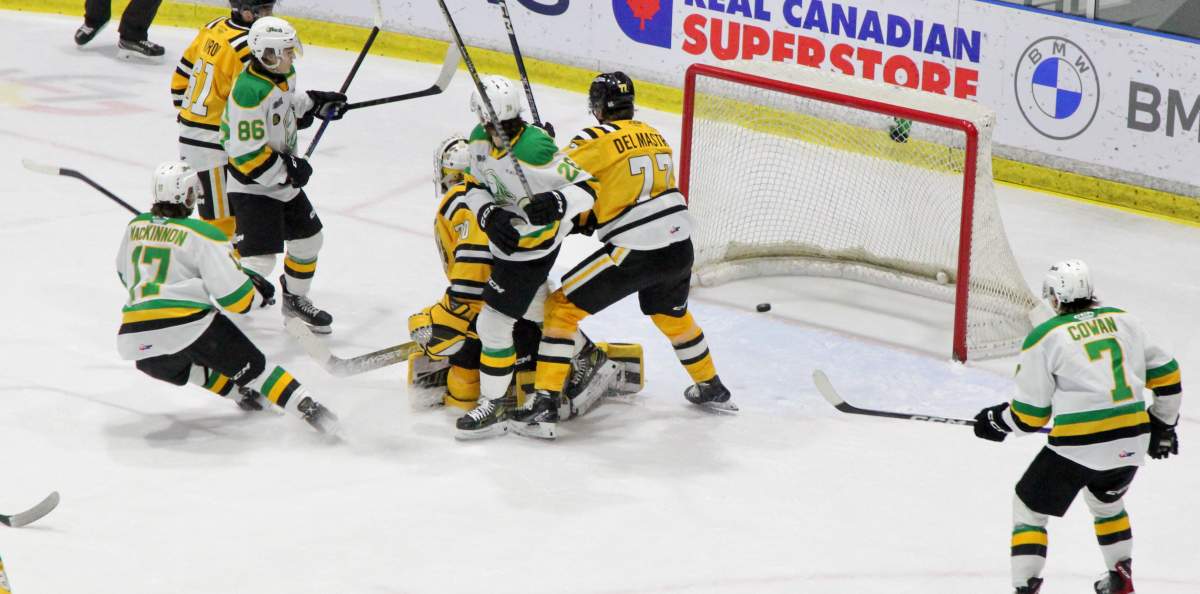 Ethan MacKinnon scores for the London Knights