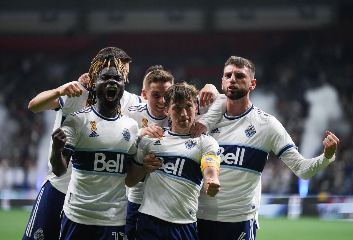 The Vancouver Whitecaps, seen here last September celebrating a goal against the L.A. Galaxy, open the 2023 MLS season on Saturday night, as they host Real Salt Lake.