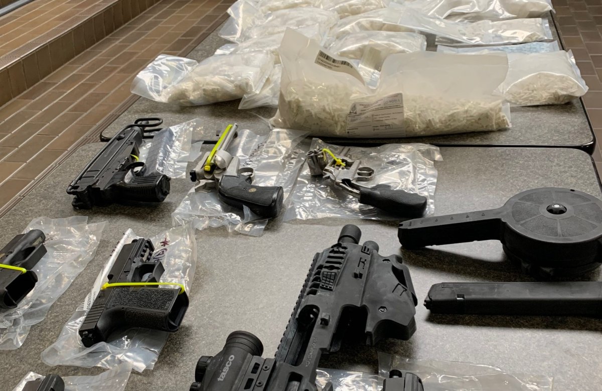 Two Alberta men and a Saskatchewan man are facing dozens of charges in connection with a series of large drug seizures announced by the Edmonton Police Service on Thursday, Feb. 9, 2023.