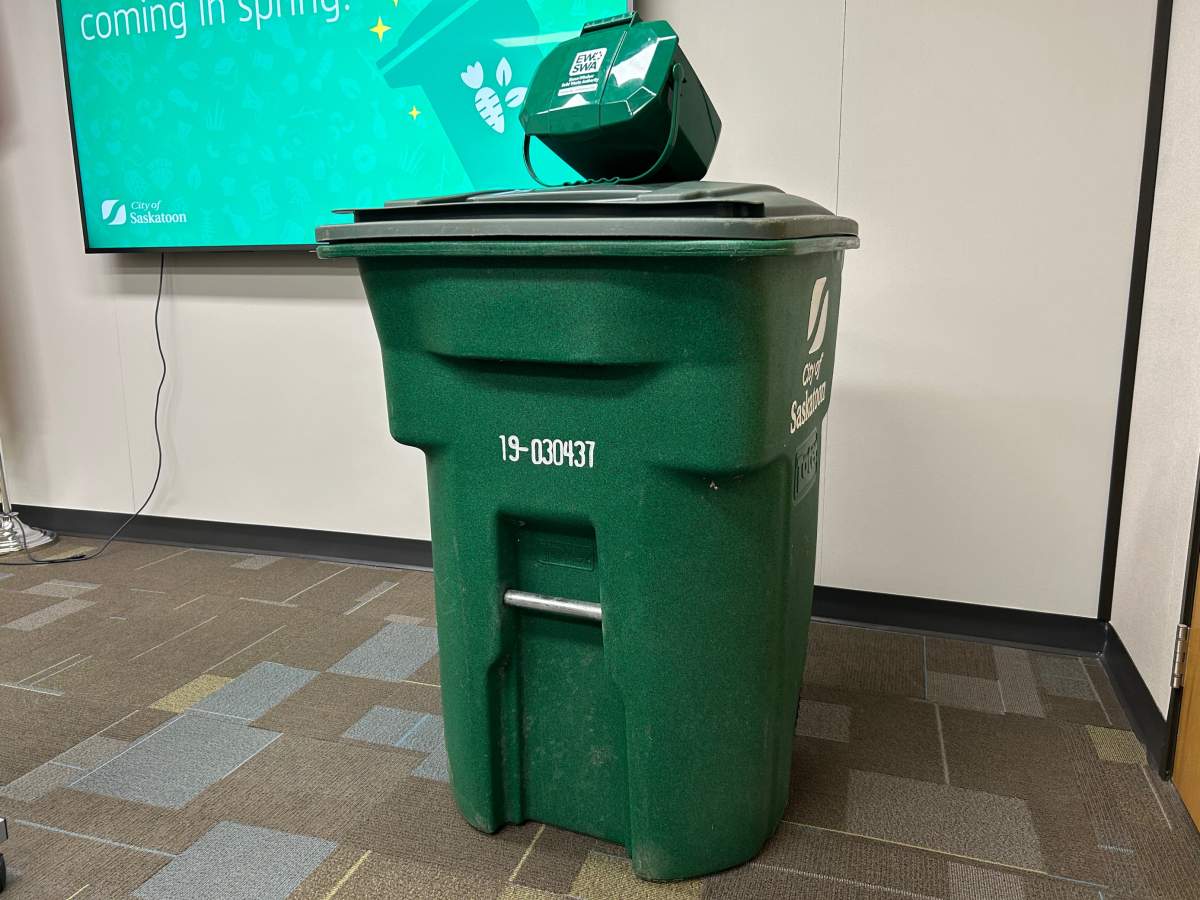 A green cart for organic waste in Saskatoon.