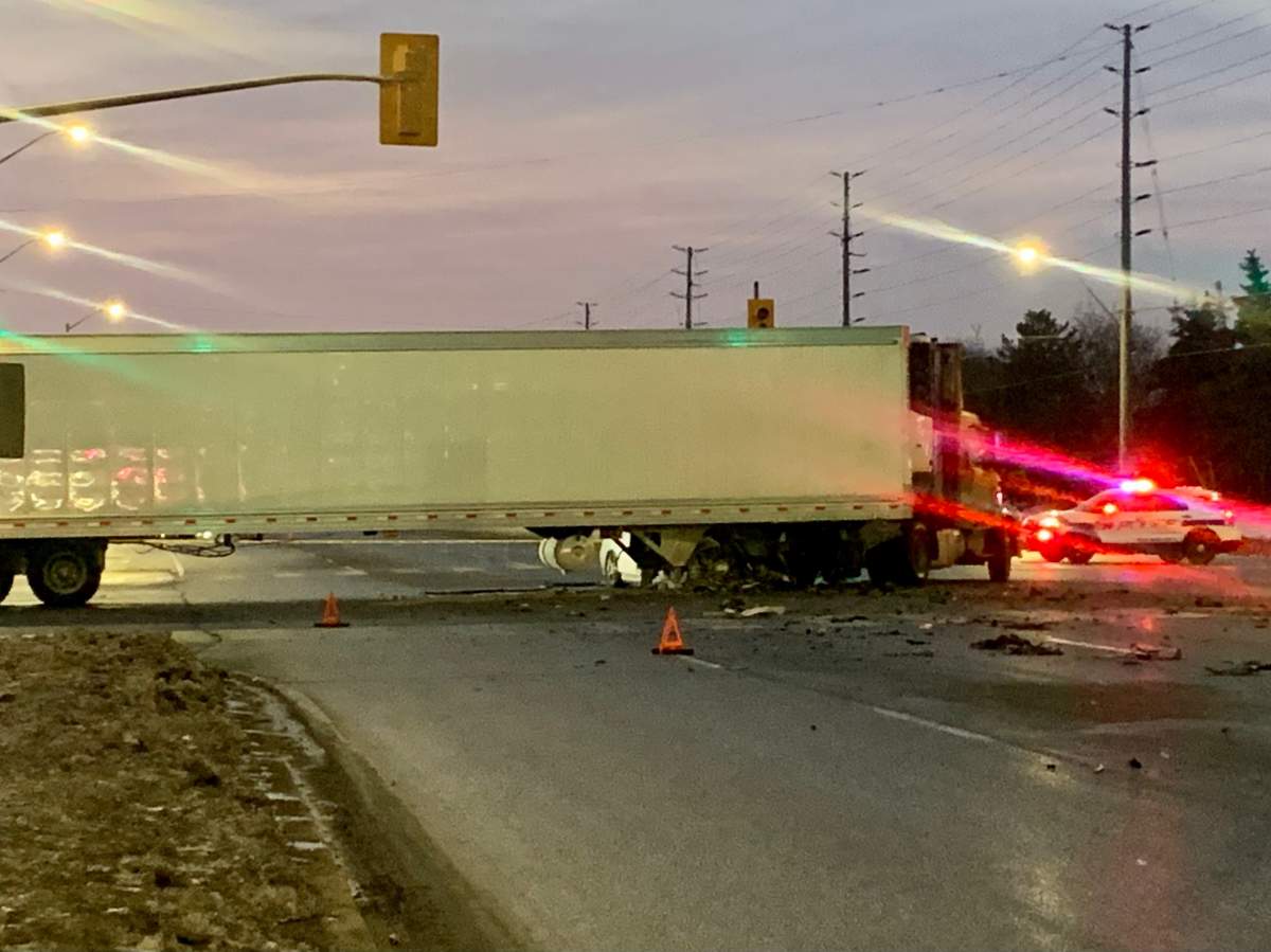 Crash near Goreway Drive and Intermodal Drive on Feb. 7, 2023.