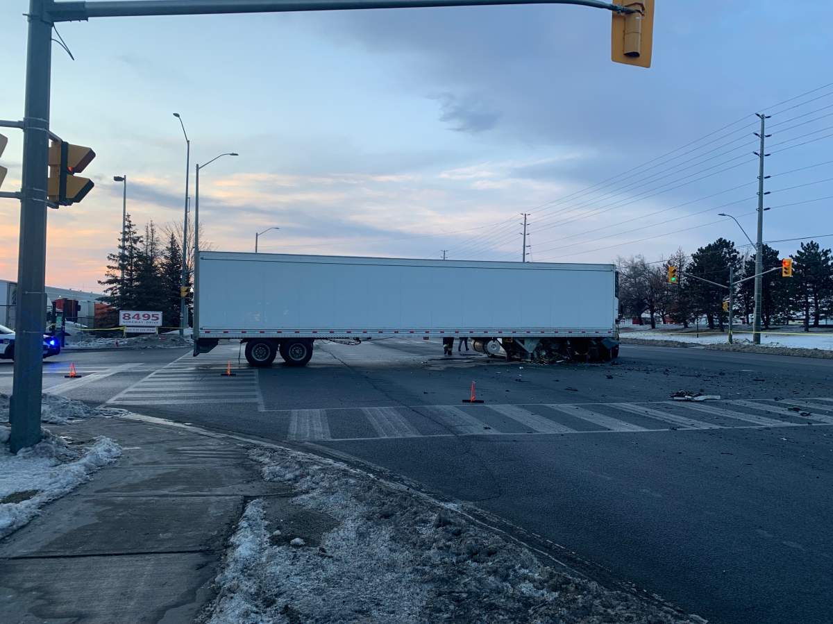 Crash near Goreway Drive and Intermodal Drive on Feb. 7, 2023.