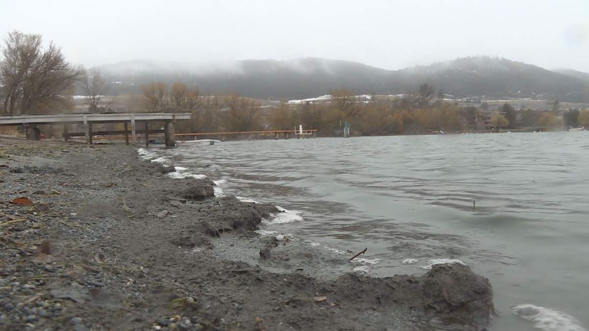The shore of Okanagan Lake in Vernon, B.C. on Feb. 20, 2023.  