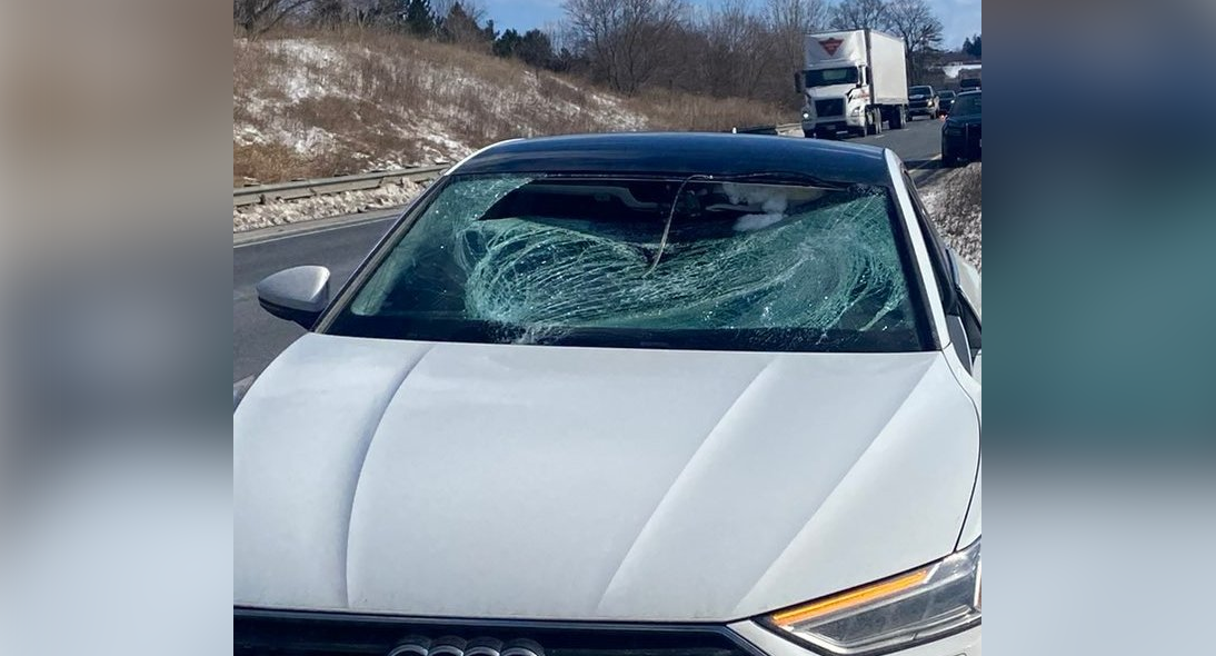 OPP in Brant County say they responded to several calls tied to flying ice on roadways hitting cars following Wednesday night's ice storm.  
