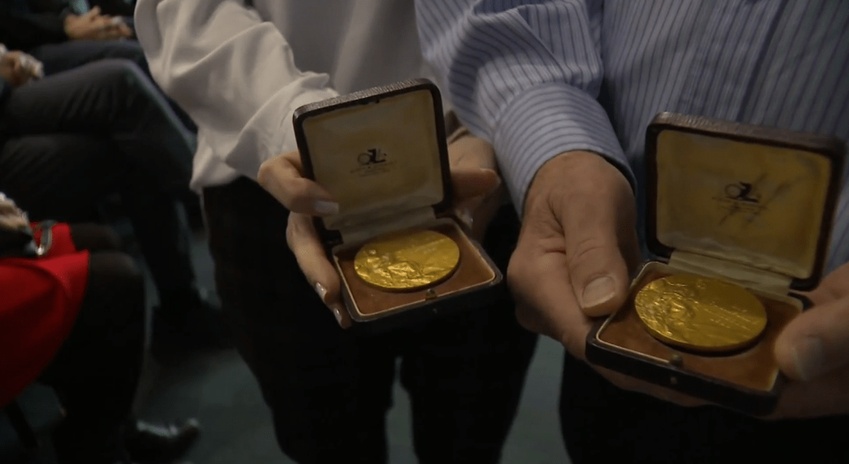 A pair of newly-minted gold medals from the 1928 Olympics donated to the B.C. Sports Hall of Fame.