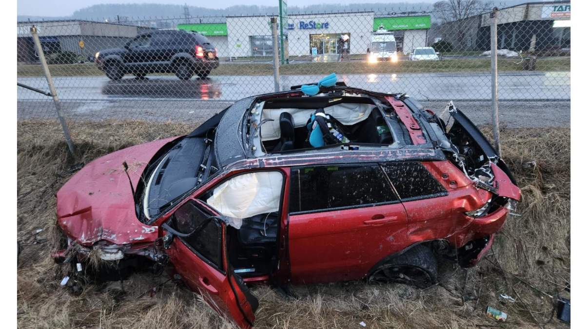 OPP say a driver was sent to hospital with serious injuries following a crash on the Niagara-bound QEW Feb. 9, 2023.