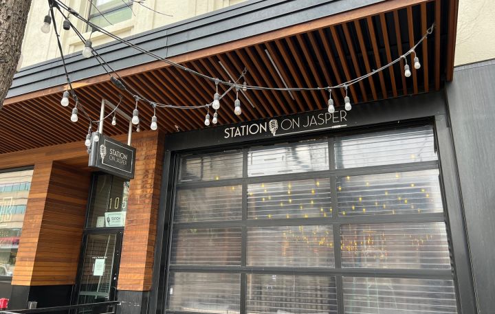 A photo of the front of Station on Jasper, a downtown Edmonton music venue, taken on Feb. 10, 2023.