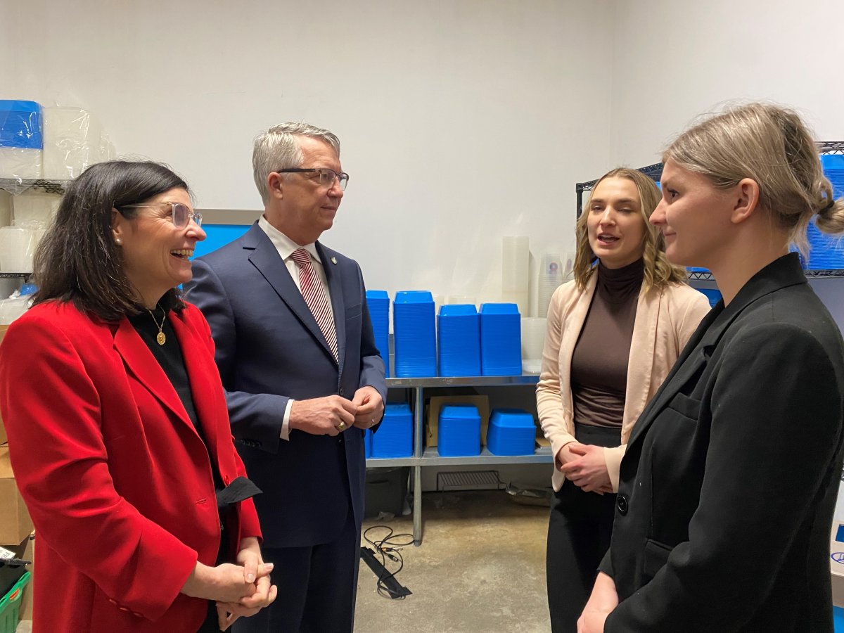 Filomena Tassi, minister responsible for the Federal Economic Development Agency for Southern Ontario, and Guelph MP Lloyd Longfield joined Friendlier co-founders Kayli Dale and Jacquie Hutchings on a tour of the facility.