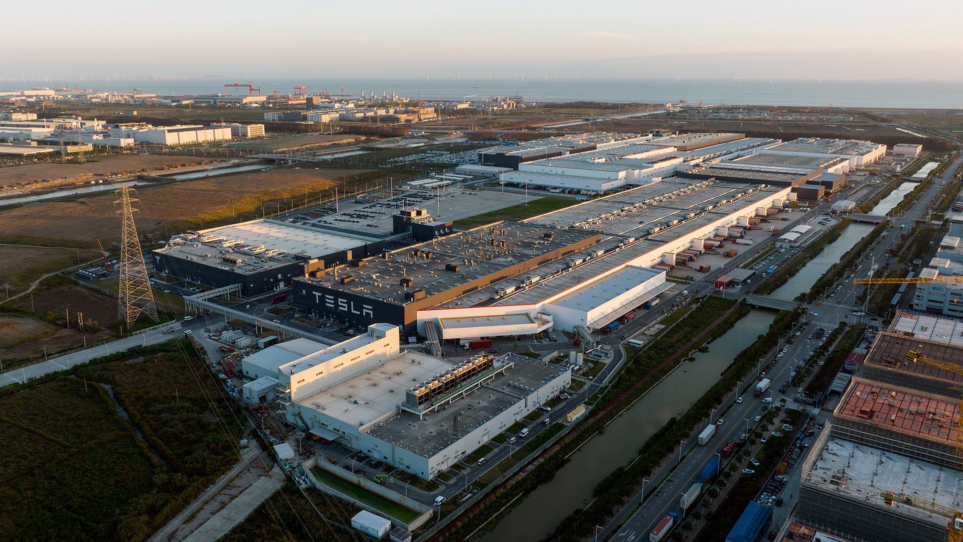 Aerial view of Tesla Shanghai Gigafactory on October 20, 2022 in Shanghai, China.