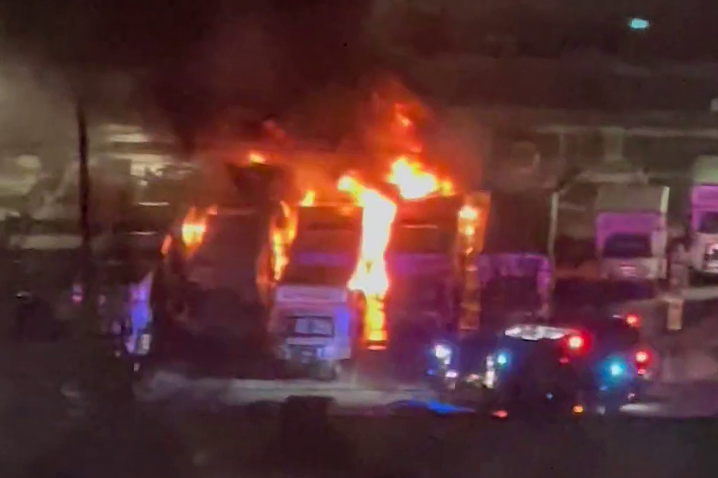 Video obtained by Global News showed the fire had spread to vehicles at U-Haul Moving & Storage of Western Fair at 745 York St. in London, Ont.