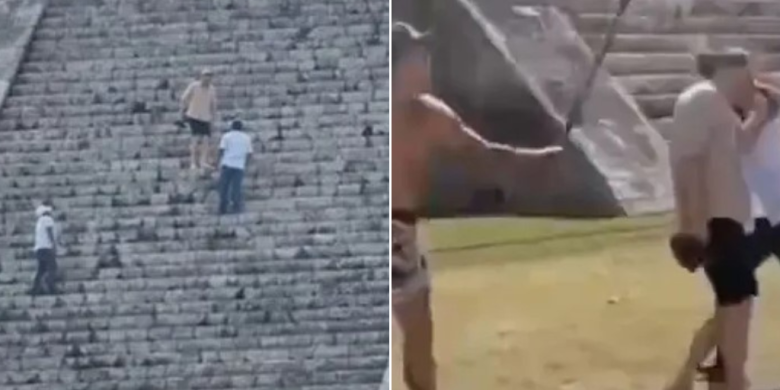 Tourist booed, punched, hit with stick after climbing sacred Mexican pyramid
