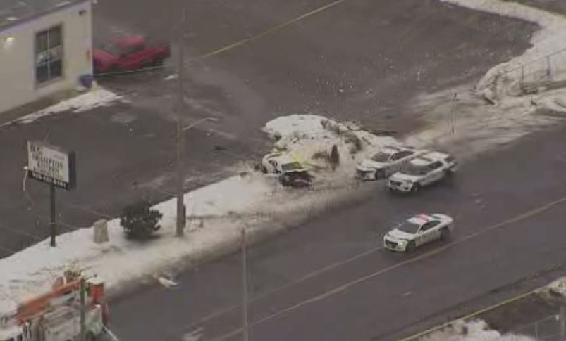 Aerial image of the scene near Clarence Street and Rutherford Road on Jan. 6, 2023.