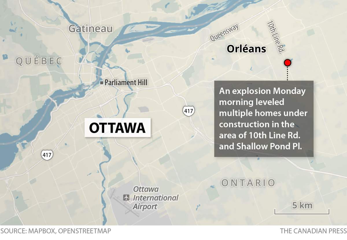 Map of where the explosion of homes under construction occurred in Orleans, a suburb of Ottawa on Feb. 13, 2023.