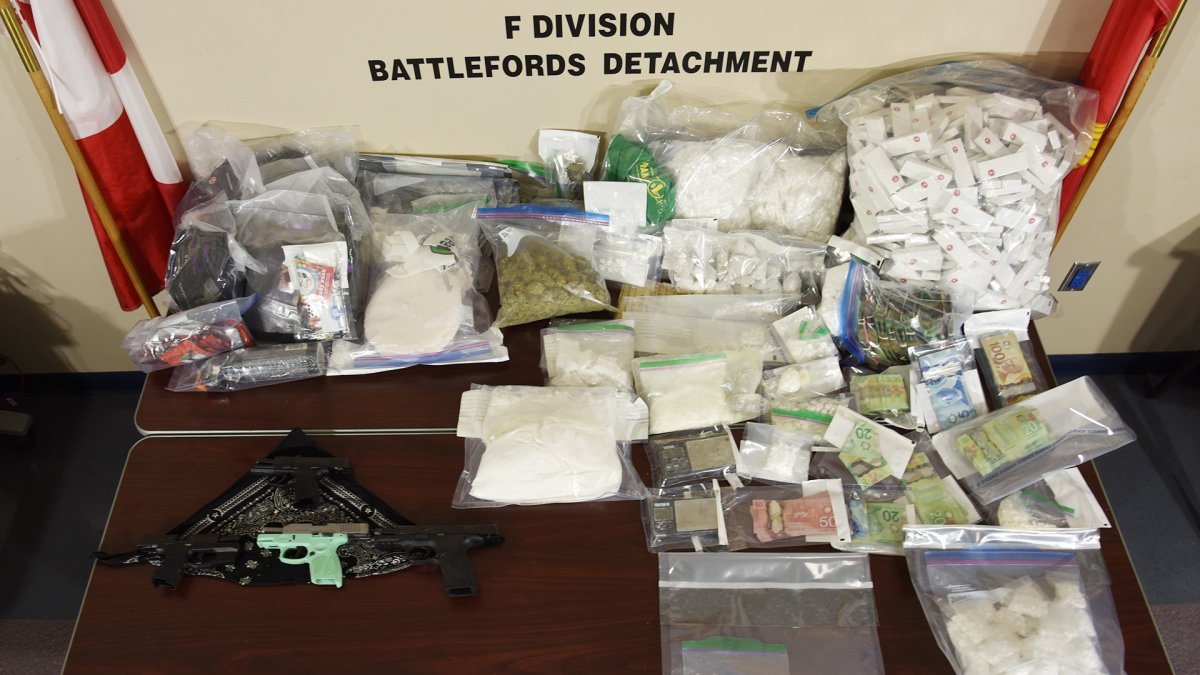Six people from North Battleford face numerous charges following a trafficking operation sting where 8 kilograms of cocaine and handguns were seized. 