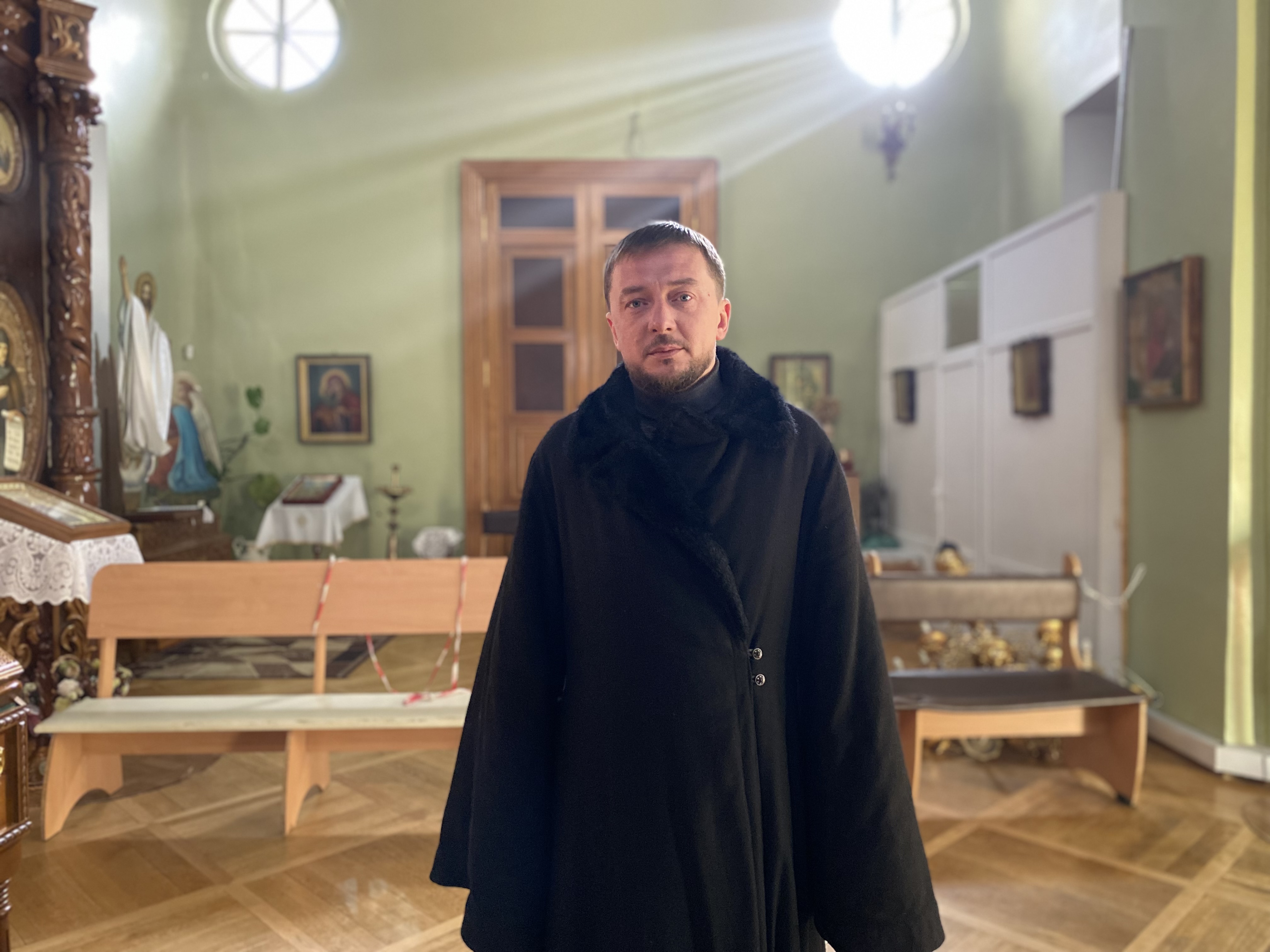 Father Vitaly at the St. Catherine’s Cathedral, looted by Russian troops as they fled Kherson.