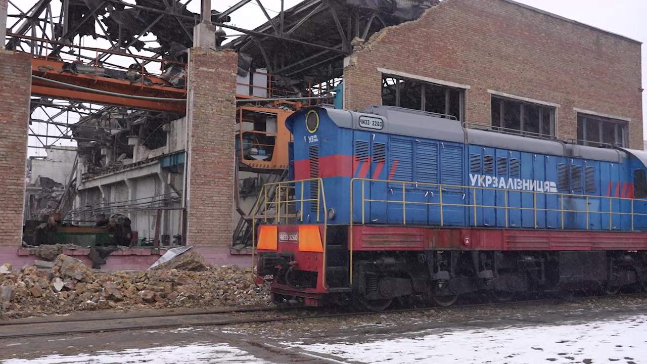 Damage from a Russian missile attack at the carriage repair plant in Kyiv.