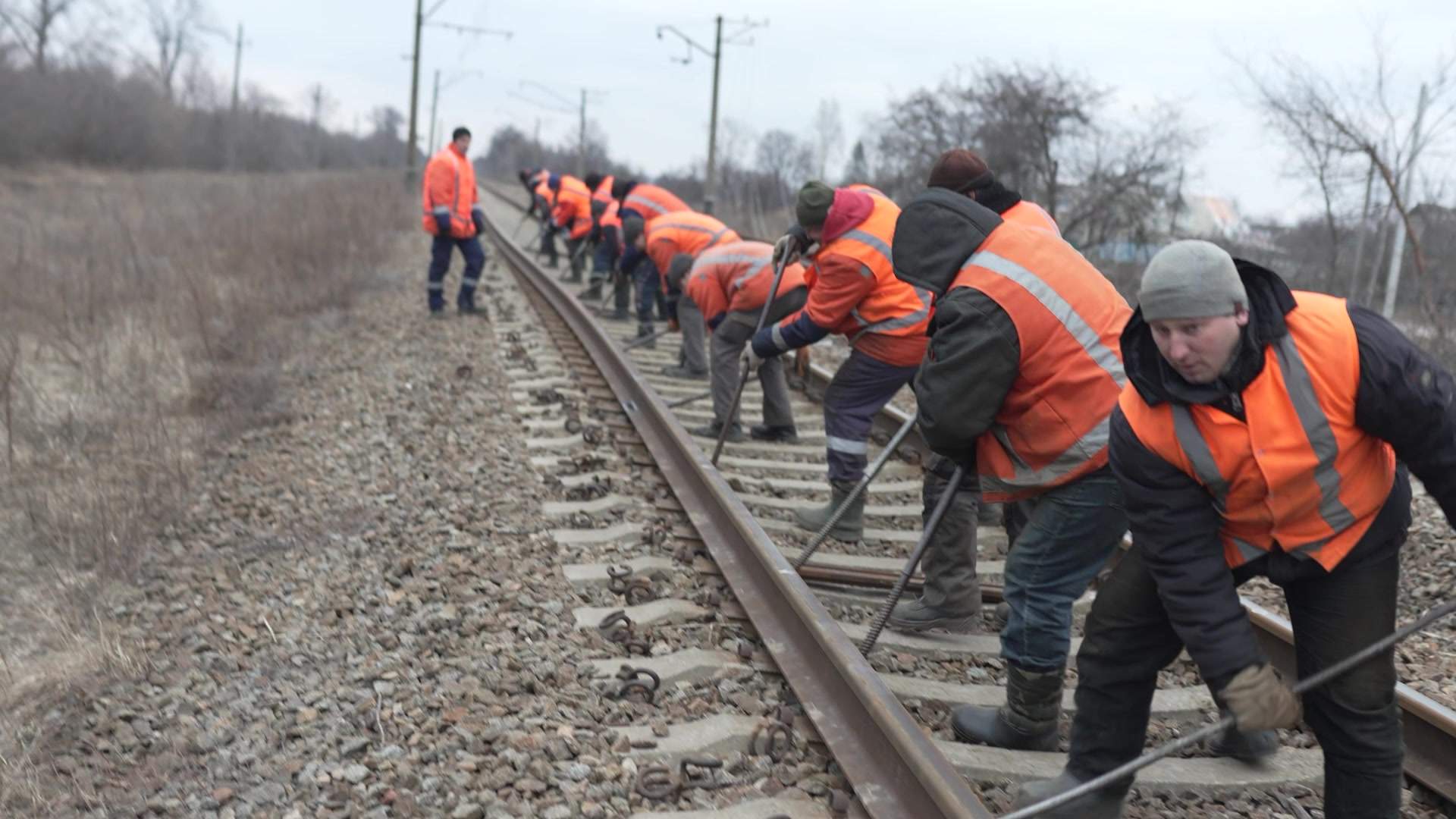 Track repair crew working near Prudyanka, Ukraine.