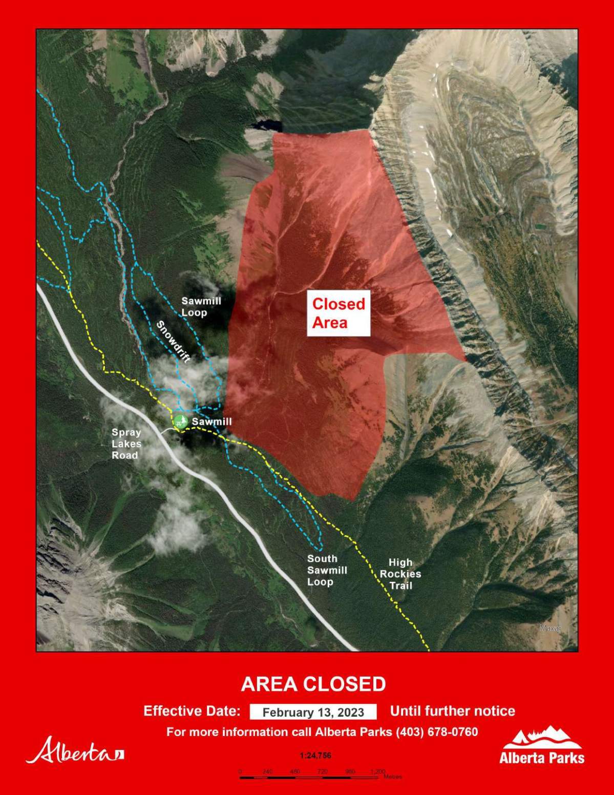 A map shows the area closed in Peter Lougheed Provincial Park following a grizzly bear encounter.