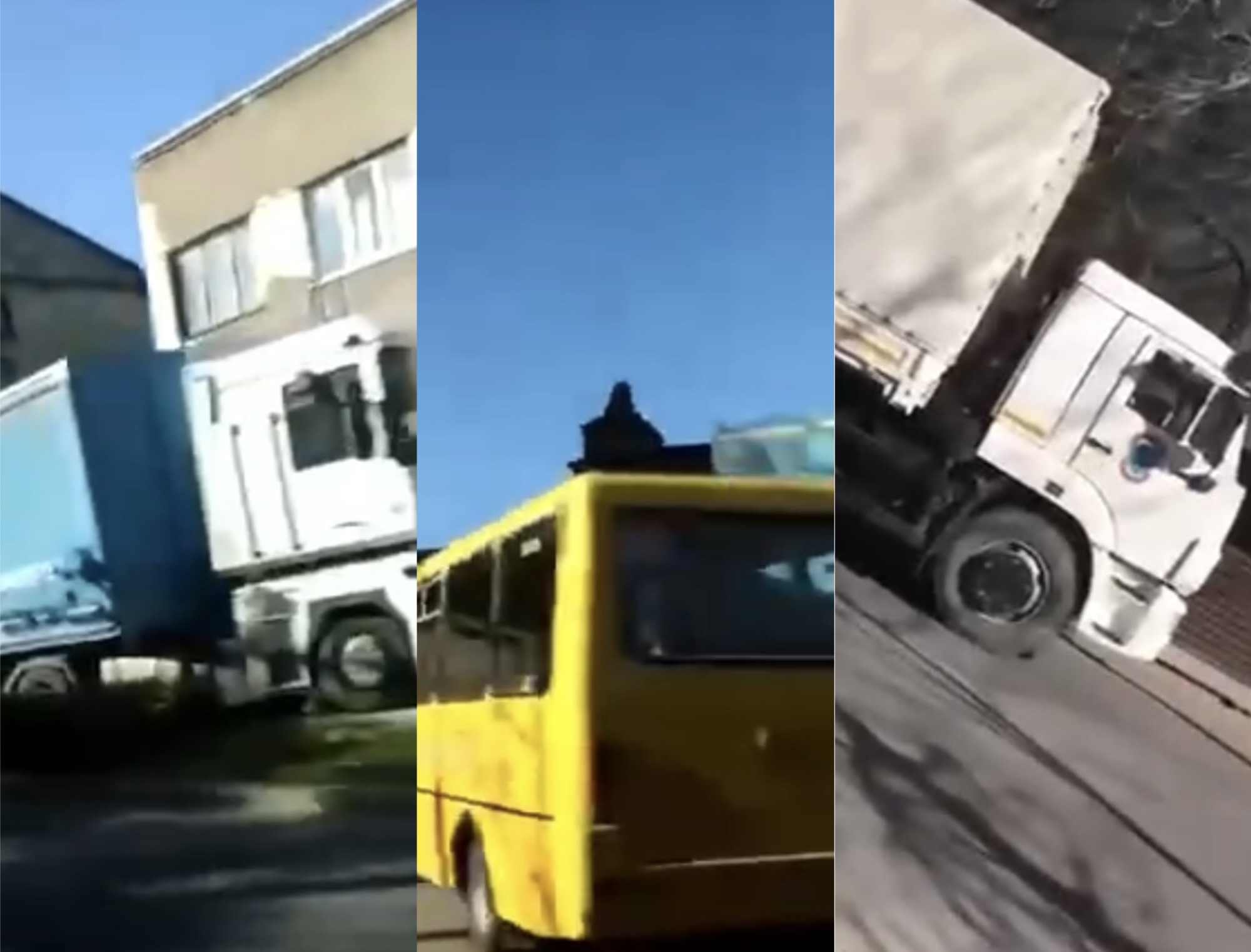 Images from citizen video showing Russian vehicles looting the Kherson Art Museum.