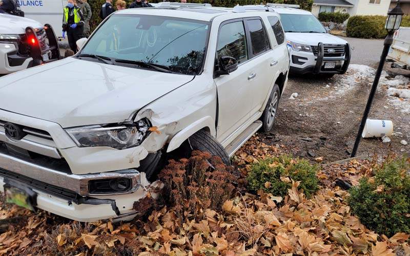 A Toyota 4Runner was damaged Tuesday when its suspected thief evaded police. 