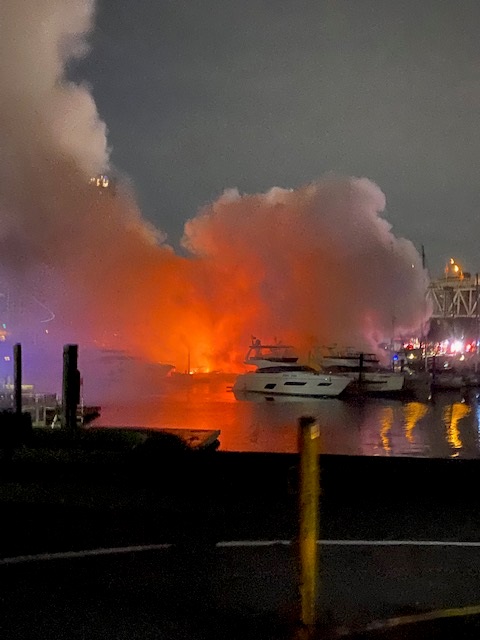 A large fire at Granville Island has destroyed three boats.