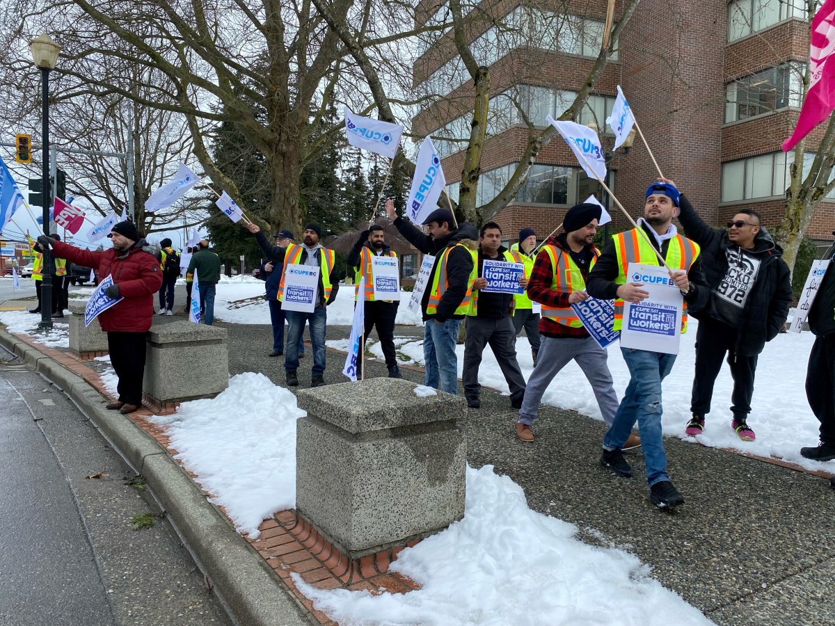 Transit workers in the Fraser Valley held a rally outside the Abbotsford City Hall on February 27. 