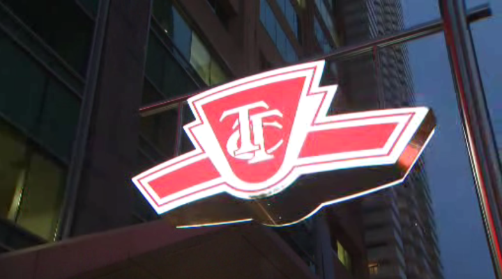 A TTC sign is seen outside of Bloor-Yonge Station in Toronto.