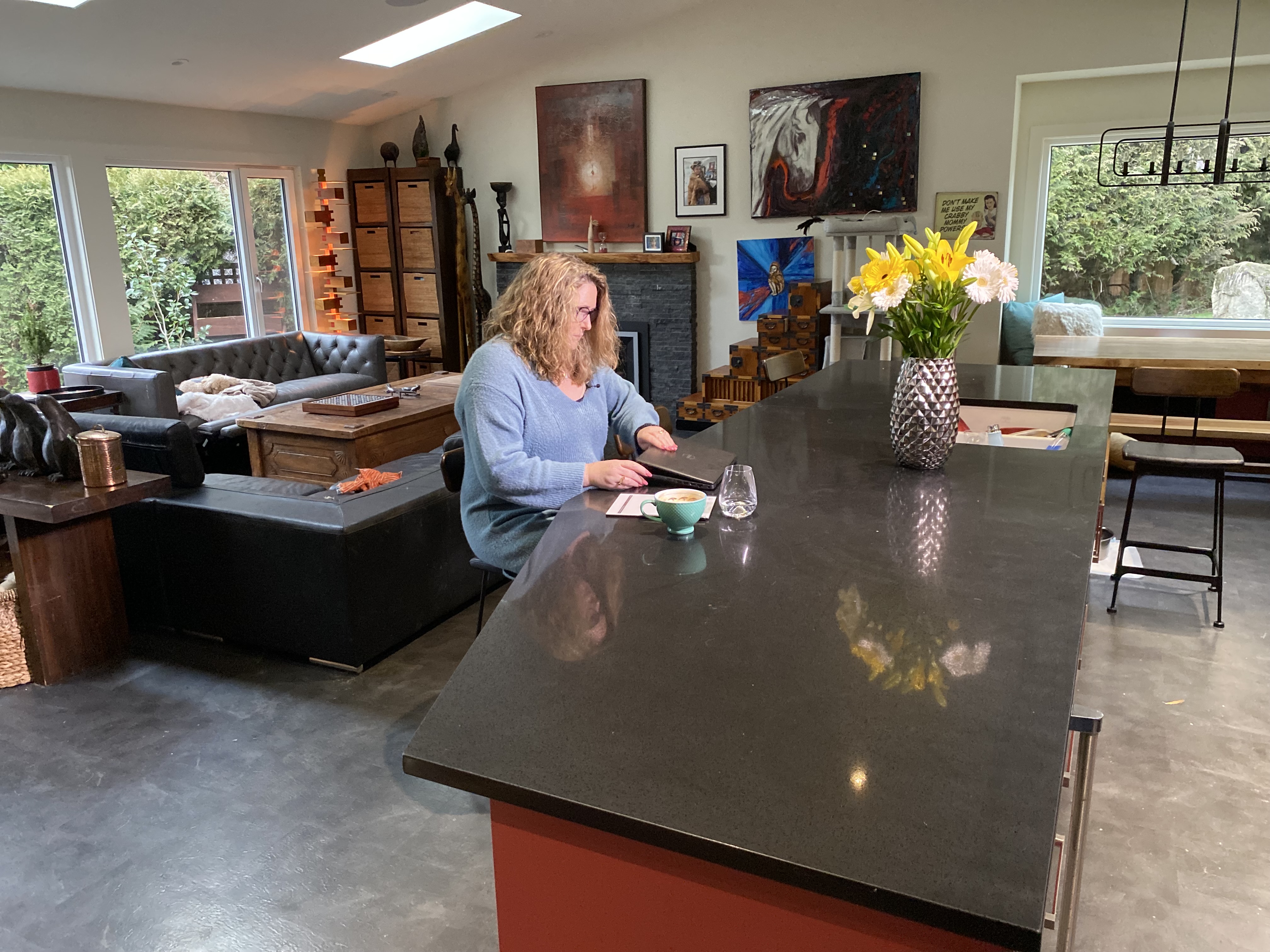 Kate McKenna, a volunteer with Ukrainian support charity United 24, at her home in B.C.