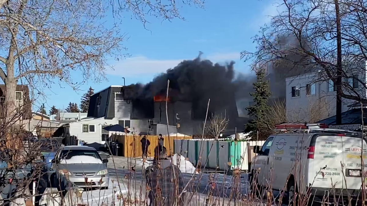A structure fire in Calgary's Dover neighbourhood, Saturday, Feb. 4, 2023.